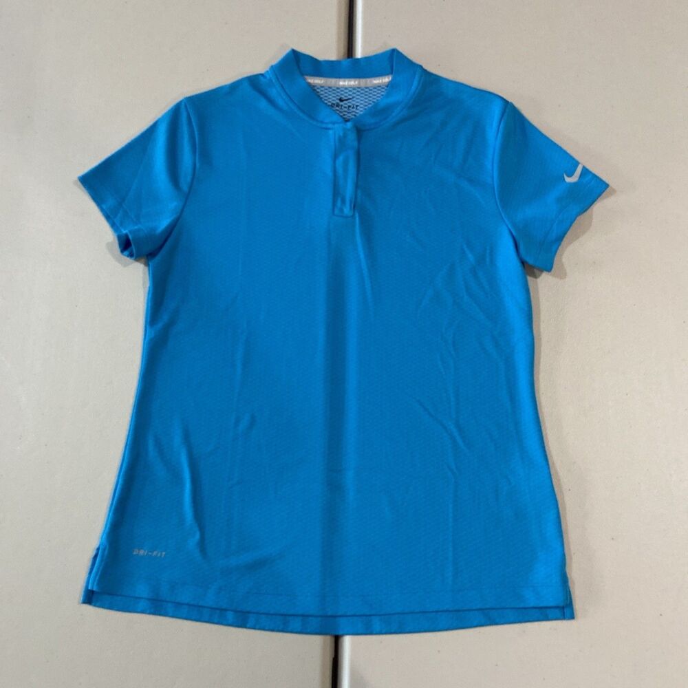 Nike Dry Blade Women's Golf Polo M Blue Short Sleeve Hidden Zip Dri-FIT Top